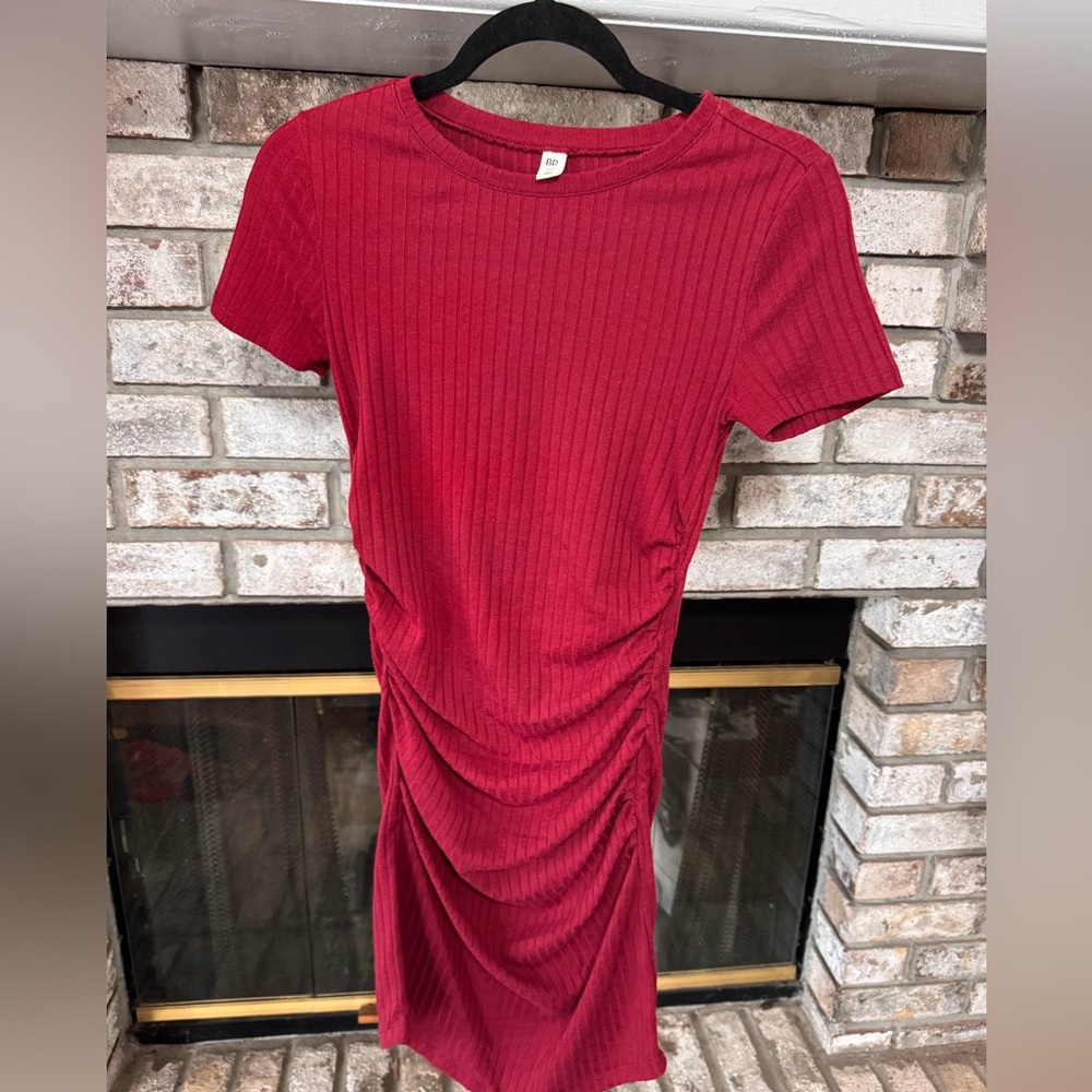 BP Red Ribbed Midi Dress